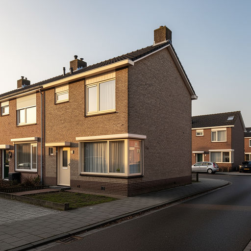 Jaren-60 rijtjeswoning in Hoensbroek met crèmewitte kunststof kozijnen