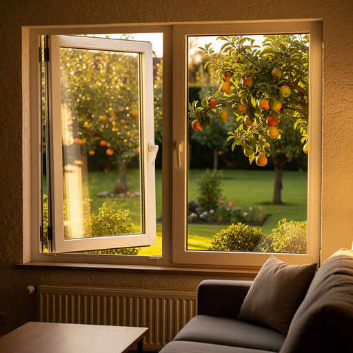 Uitzicht vanuit Limburgse woonkamer door kunststof raam op tuin in Beekdaelen