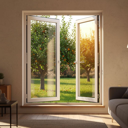 Uitzicht vanuit Limburgse woonkamer met kunststof kozijn naar tuin in Landgraaf