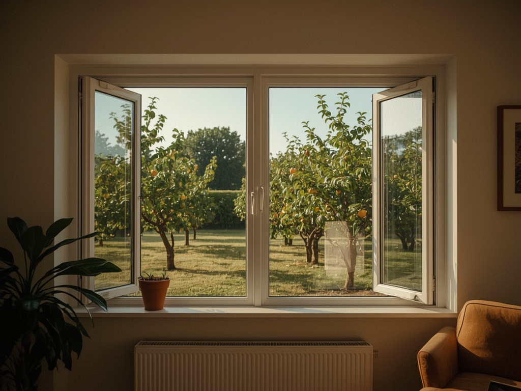 Uitzicht vanuit Limburgse woonkamer met kunststof raam op tuin in Gulpen-Wittem