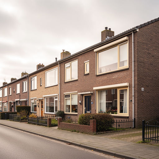 Jaren-60 rijtjeswoning in Sittard-Geleen met crèmewitte kunststof kozijnen