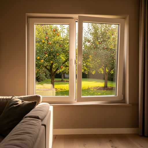 Uitzicht vanuit Limburgse woonkamer door kunststof raam naar tuin in Sittard-Geleen