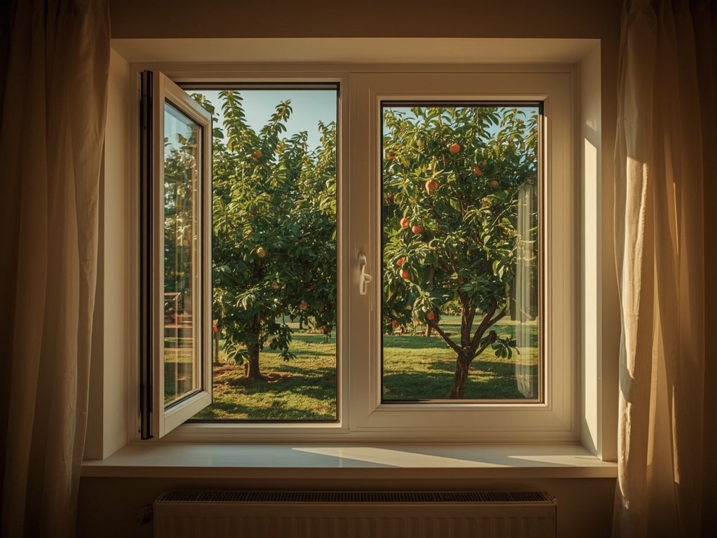 Uitzicht vanuit Limburgse woonkamer met kunststof raam op een groene achtertuin in Kerkrade