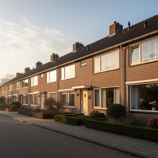 Jaren-60 rijtjeswoning in Landgraaf met crèmewitte kunststof kozijnen