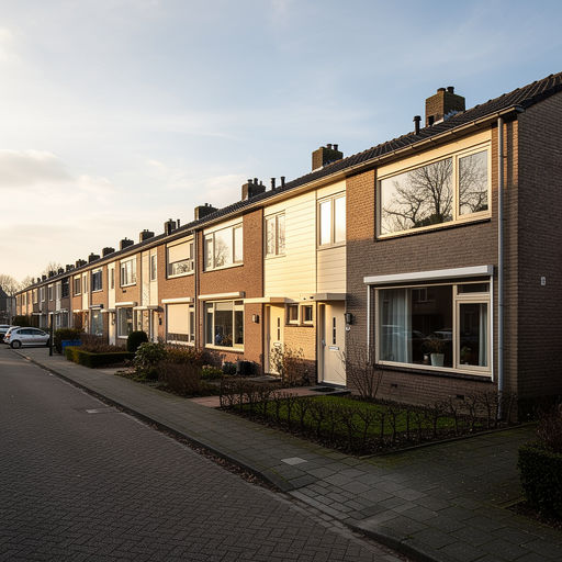 Jaren-60 rijtjeswoning in Nuth met crèmewitte kunststof kozijnen