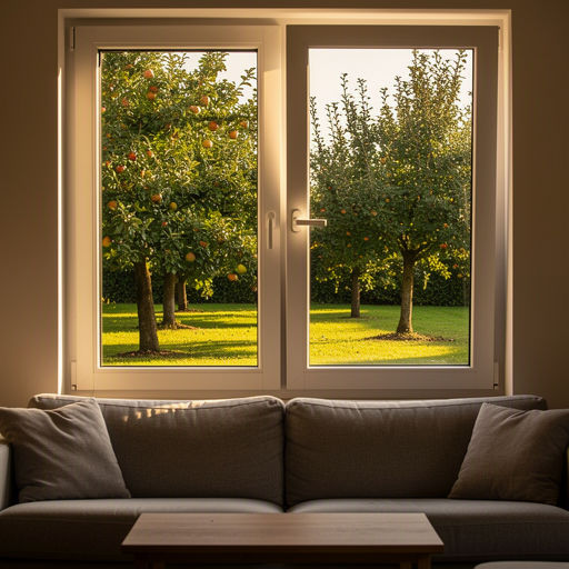 Licht interieur van een huis in Beekdaelen met uitzicht door een groot kunststof raam naar de tuin