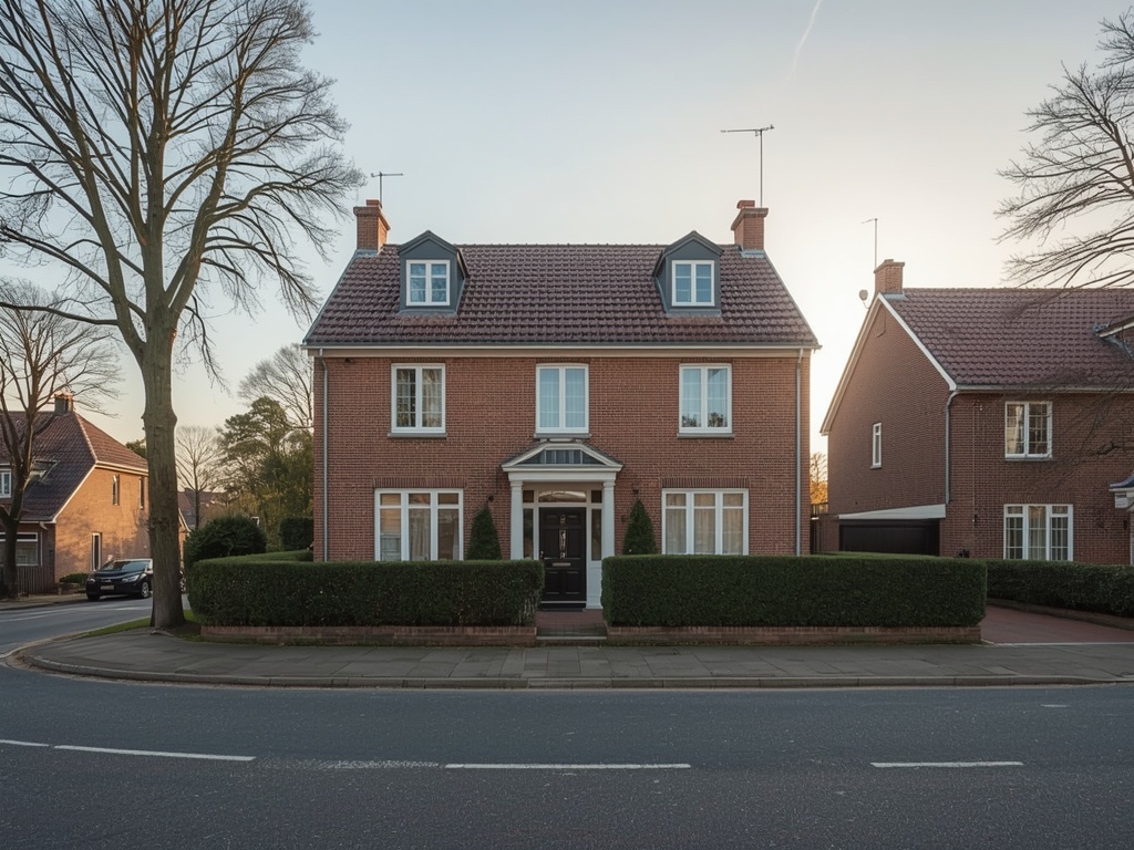 Vrijstaande woning in Onderbanken met nieuwe witte kunststof kozijnen aan een glooiende weg in Limburg