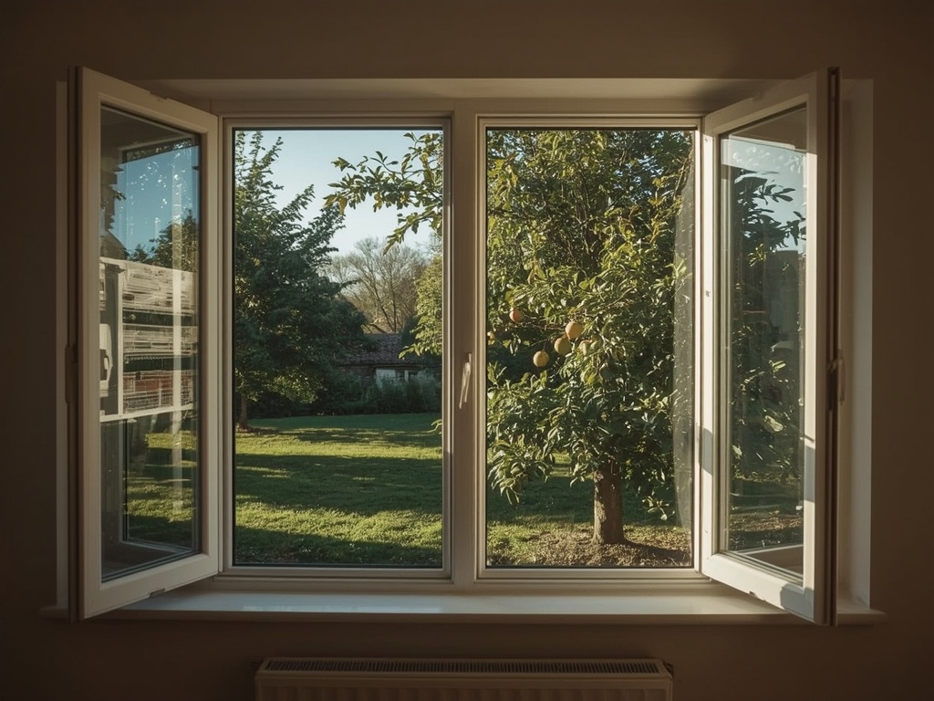 Zicht vanuit Zuid-Limburgse woonkamer door kunststof raam naar glooiend landschap in Vaals