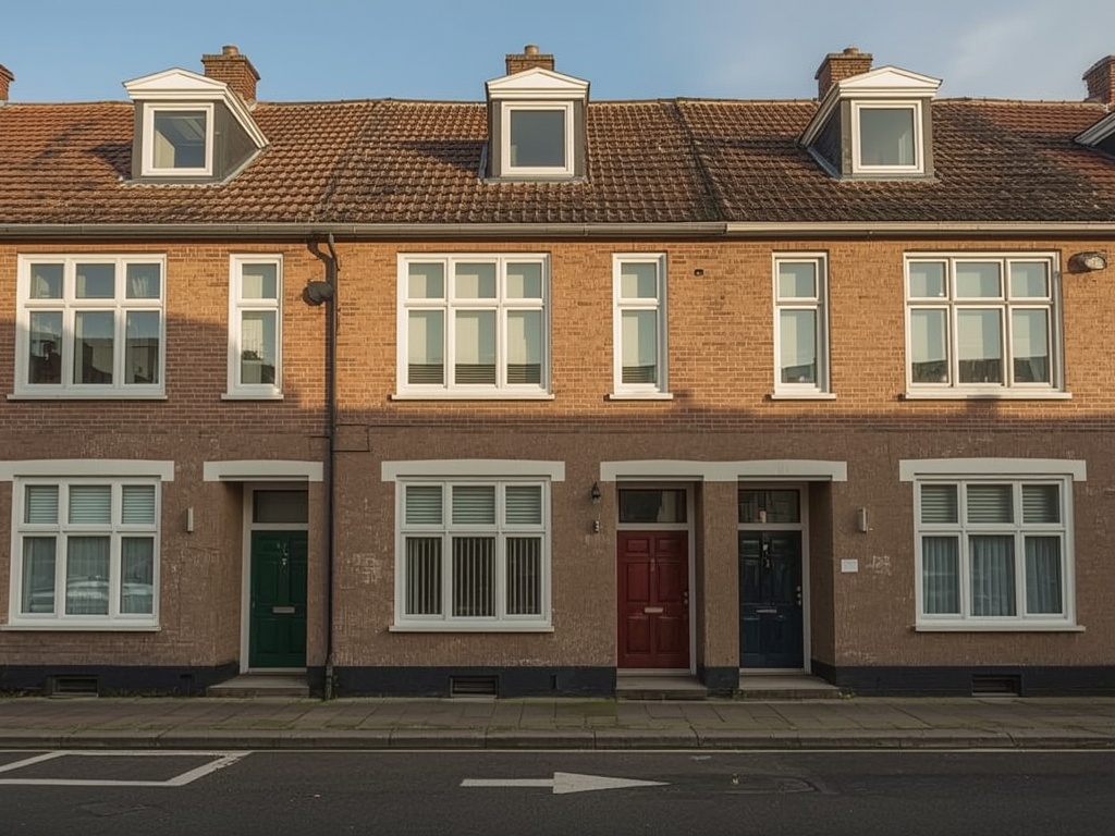 Jaren-70 woning in Nuth met crèmewit kunststof kozijnwerk met karakteristieke roedeverdeling