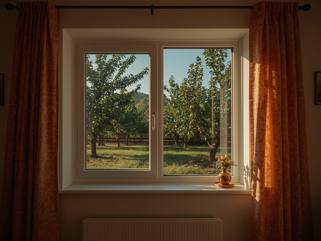 Zicht vanuit Limburgse woonkamer door kunststof raam naar tuin in Brunssum