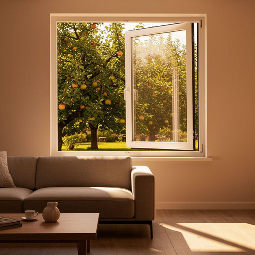 Uitzicht vanuit een woonkamer in Gulpen-Wittem via een groot kunststof raam naar de Limburgse heuvels
