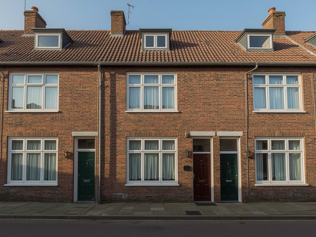 Jaren-60 rijtjeswoning in Brunssum met crèmewitte kunststof kozijnen