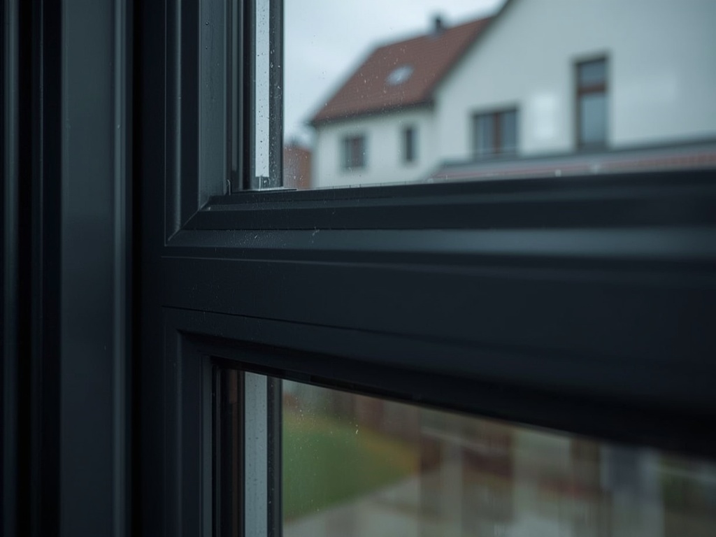 Close-up van antraciet kunststof kozijn met slanke profielen in Onderbanken