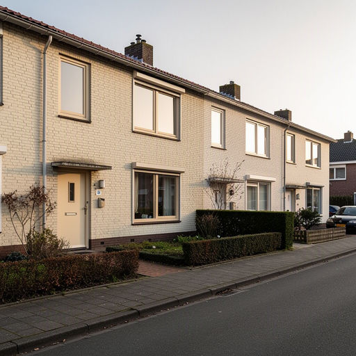 Jaren-60 rijtjeswoning in Hoensbroek met crèmewitte kunststof kozijnen