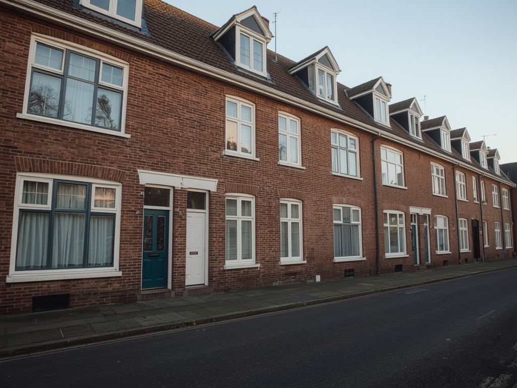 Jaren-60 rijtjeswoning in Sittard-Geleen met crèmewitte kunststof kozijnen