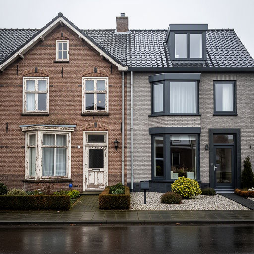 Monteur plaatst kunststof kozijnen bij een woning in Brunssum